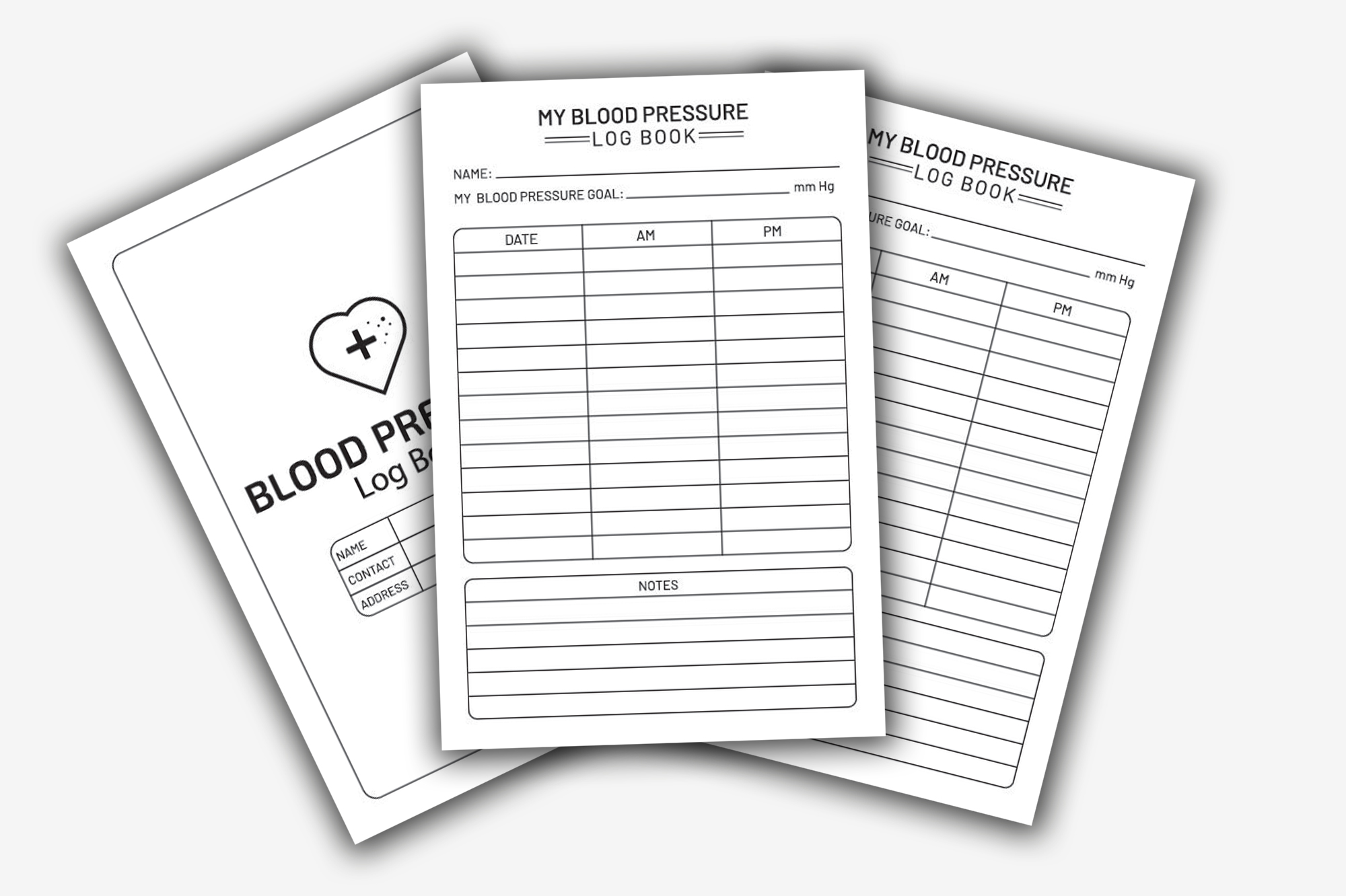 Three sheets of paper with blood pressure labels on them.