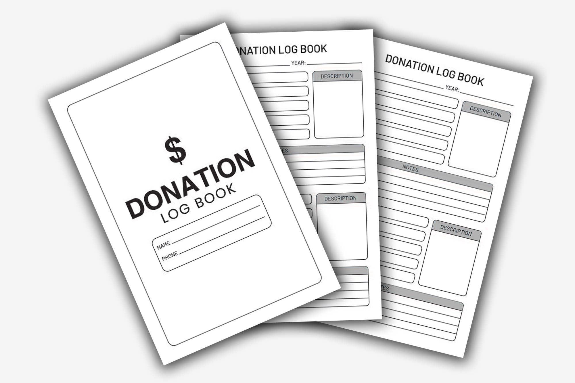 The donation log book with a dollar sign on it.