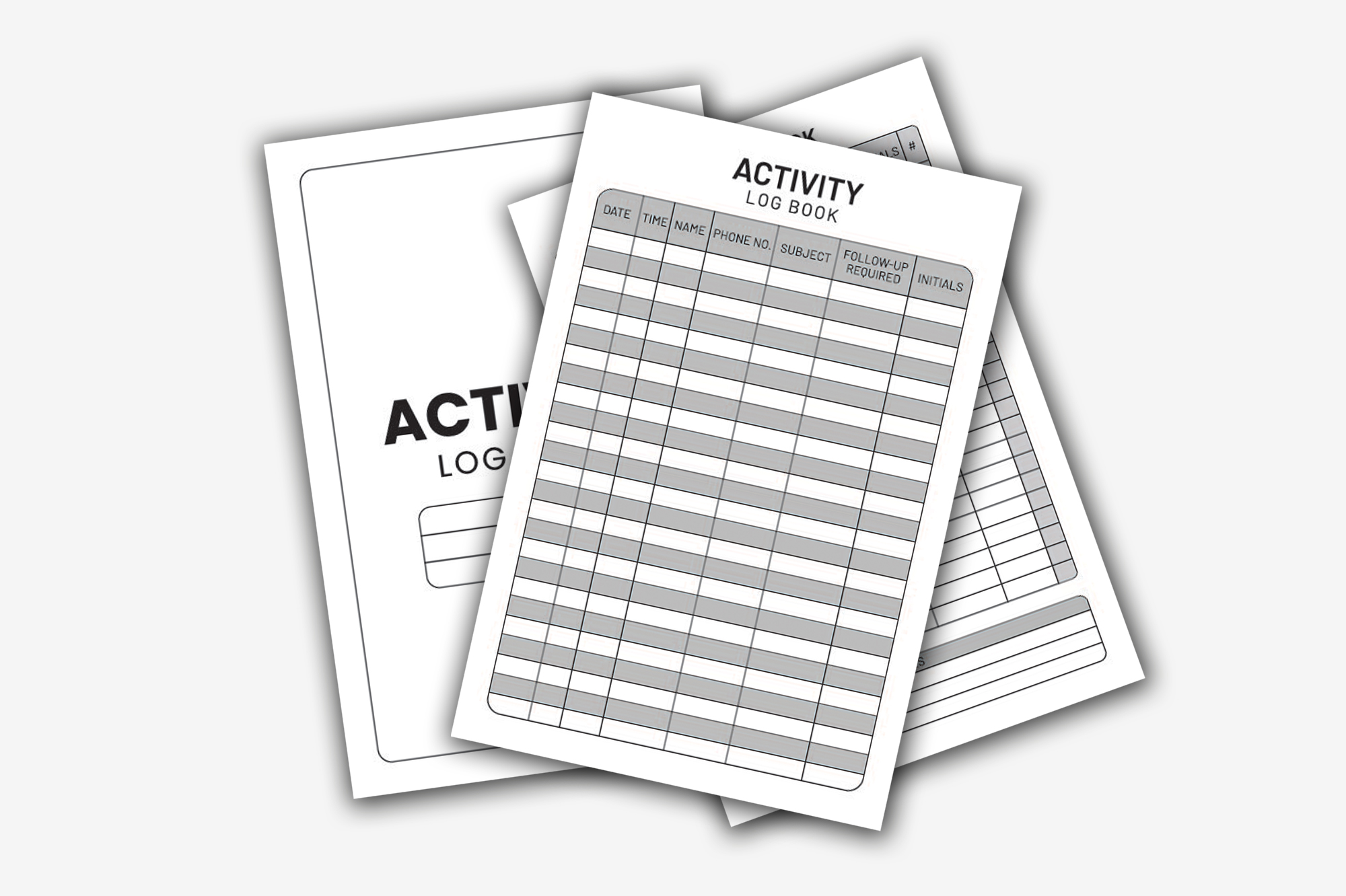 Set of three printable activity log sheets.