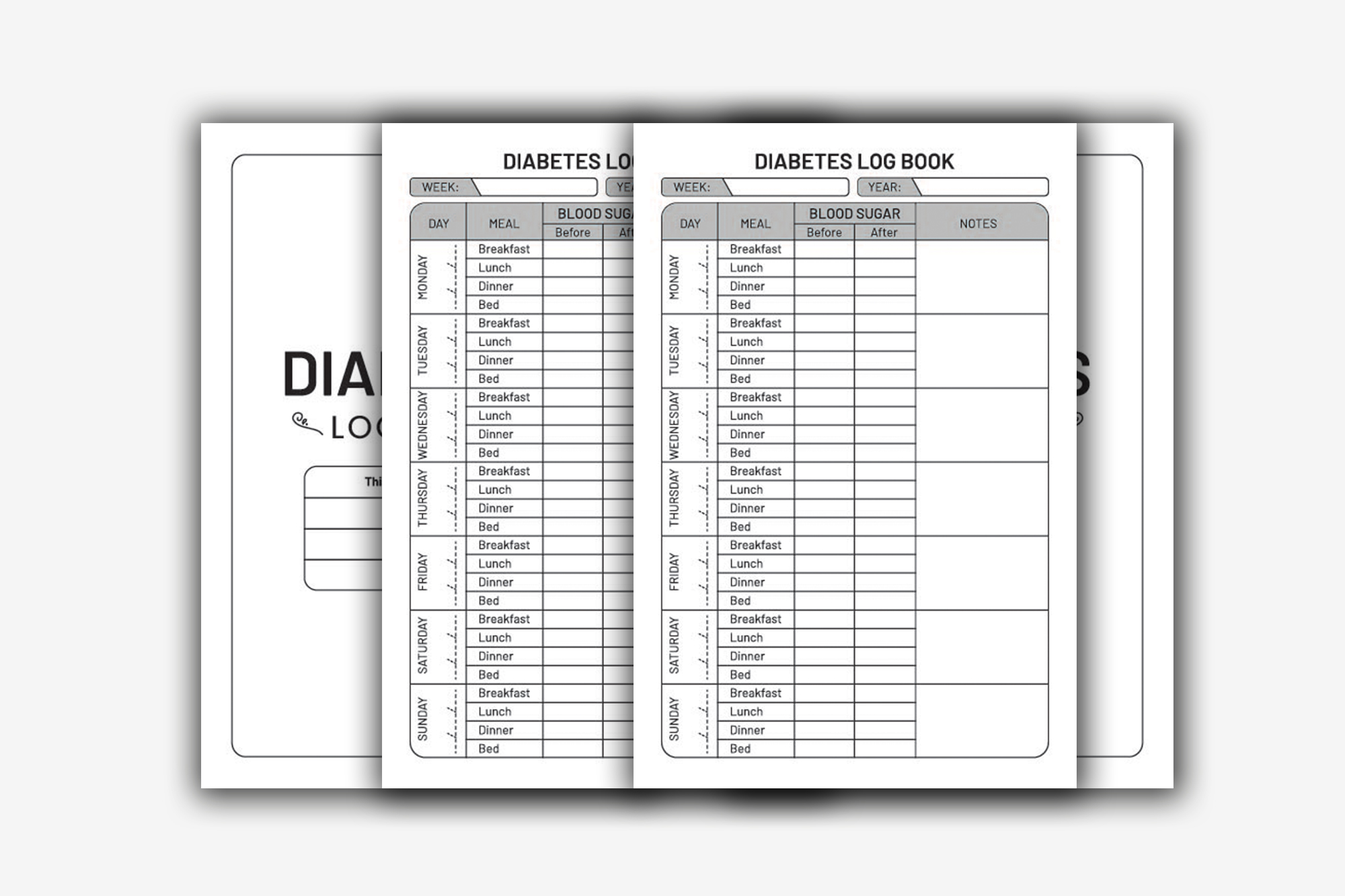 Printable diabet loss log is shown.