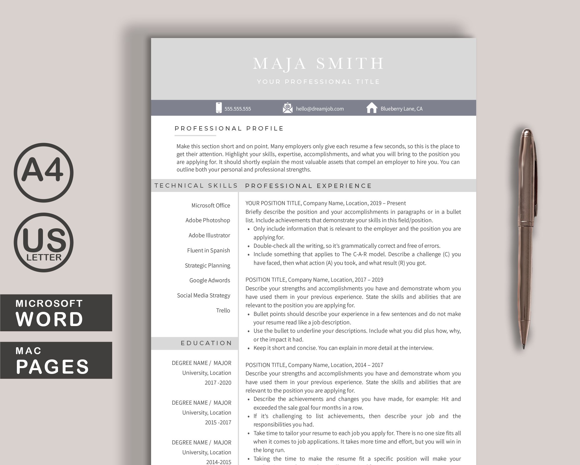Resume Template Word + Pages cover image.