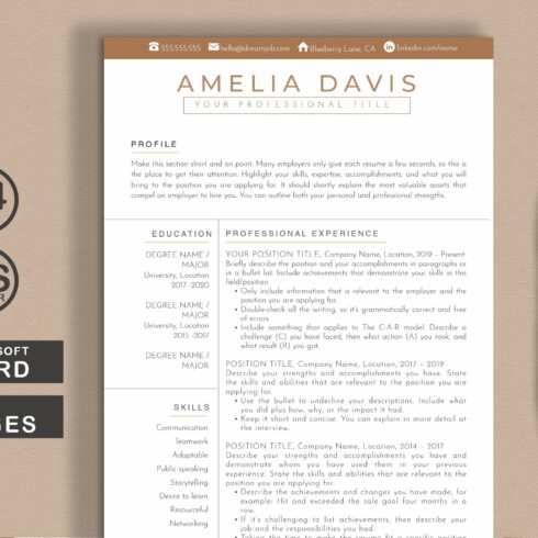Modern Resume Template Word & Pages cover image.
