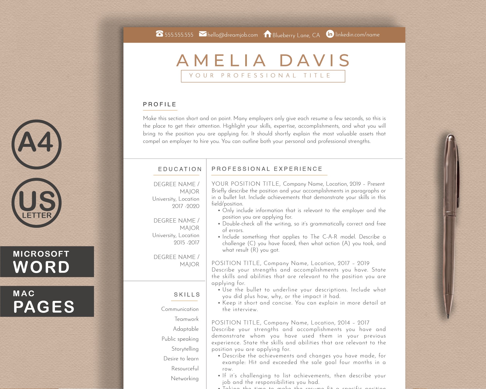 Modern Resume Template Word & Pages cover image.