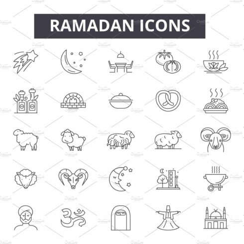 Ramadan line icons, signs set cover image.