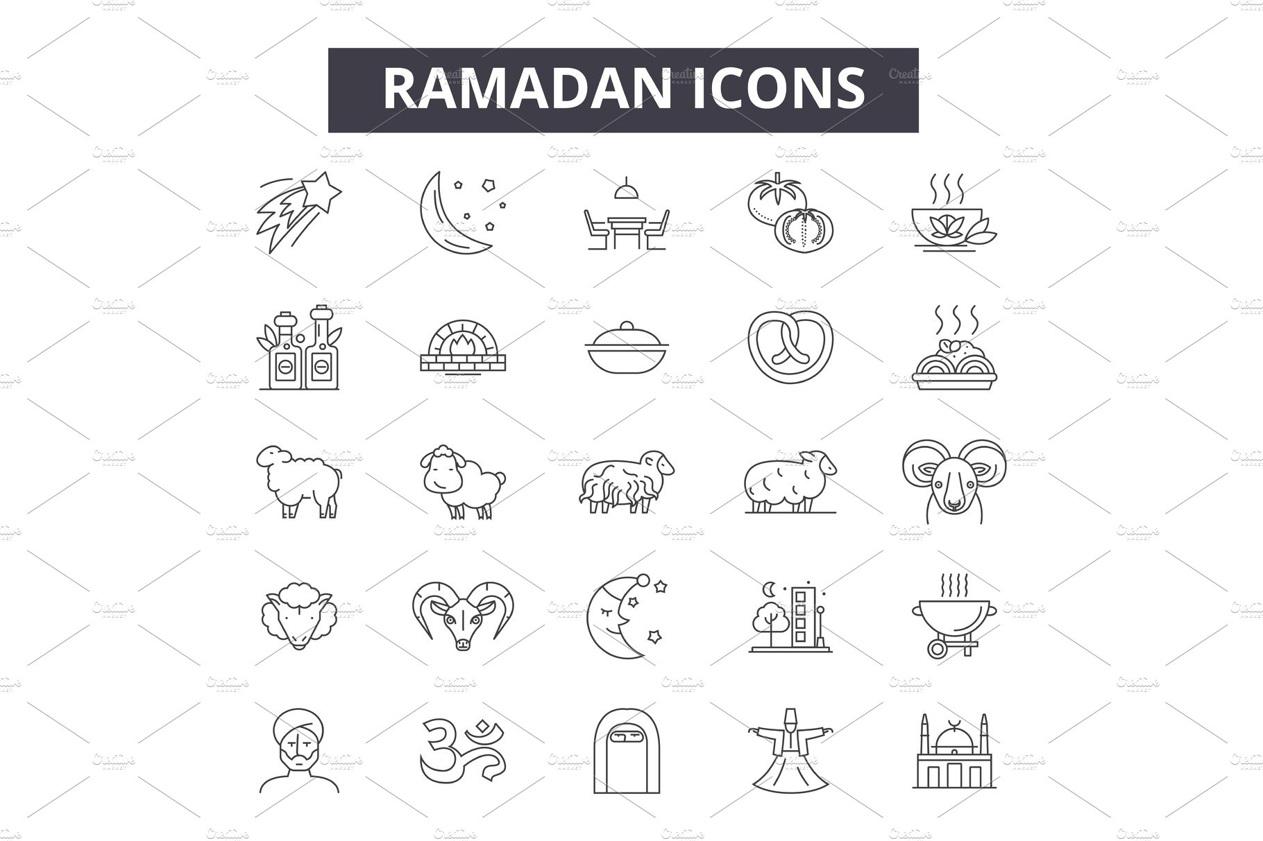 Ramadan line icons, signs set cover image.