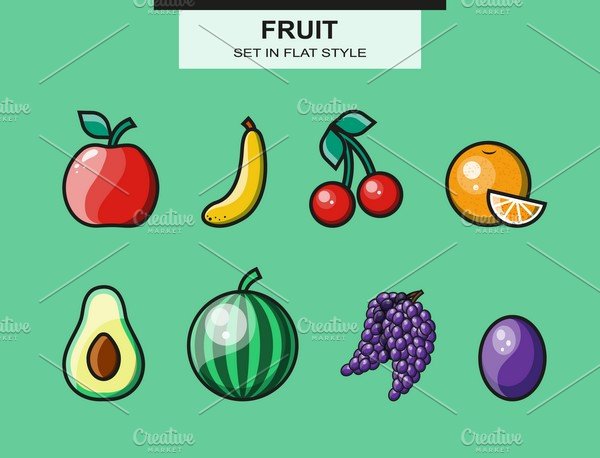 Fruit set in flat style cover image.