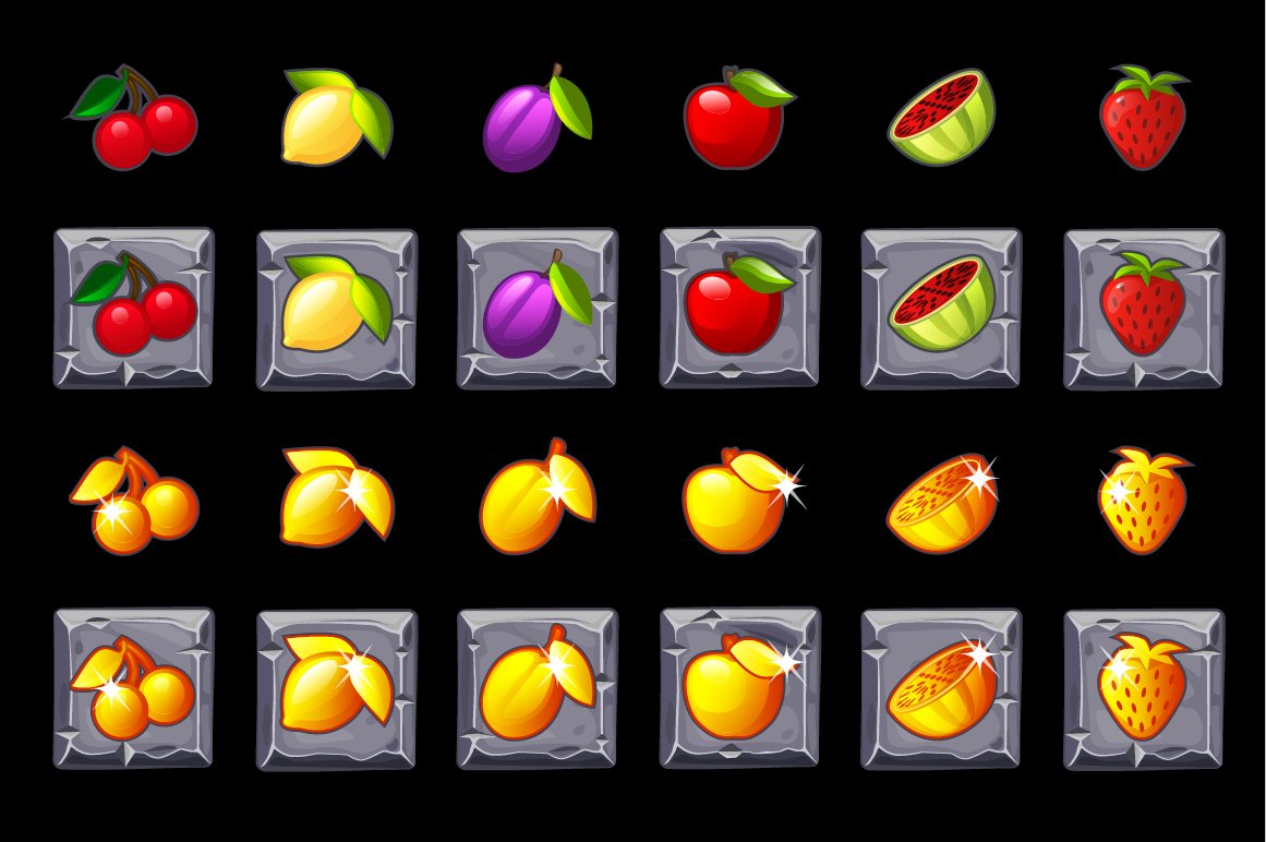 fruits slots icon set on stone square converted 998