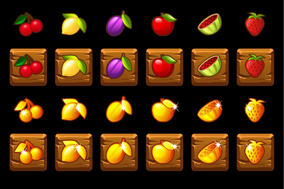 fruits slots icon set on wooden square converted 851