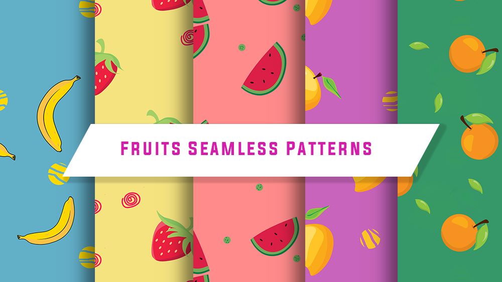 Collection of fruit seamless patterns.