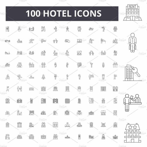 Hotel line icons, signs, vector set cover image.