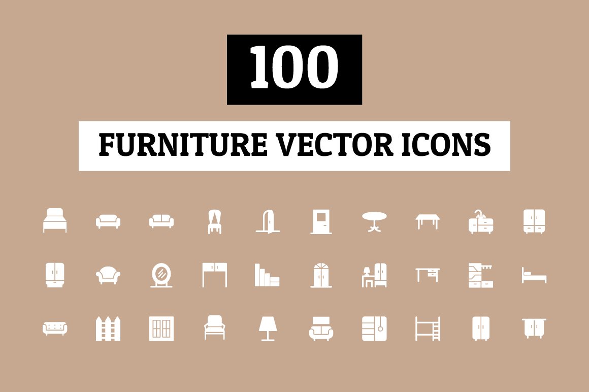 100 Furniture Vector Icons cover image.