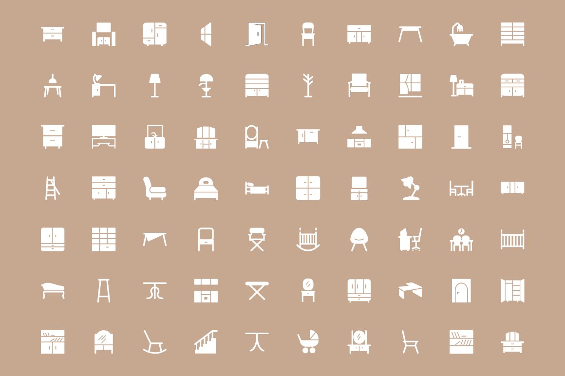 100 Furniture Vector Icons preview image.