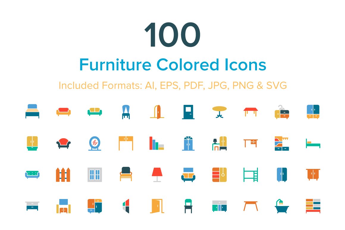 100 Furniture Colored Icons cover image.