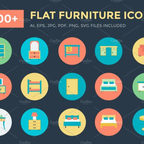 100+ Flat Furniture Icons cover image.