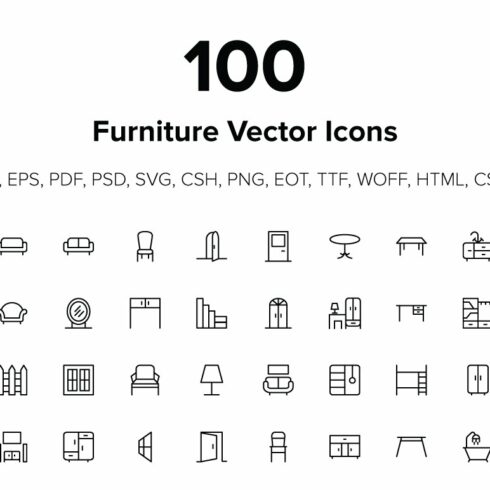 100 Furniture Icons cover image.