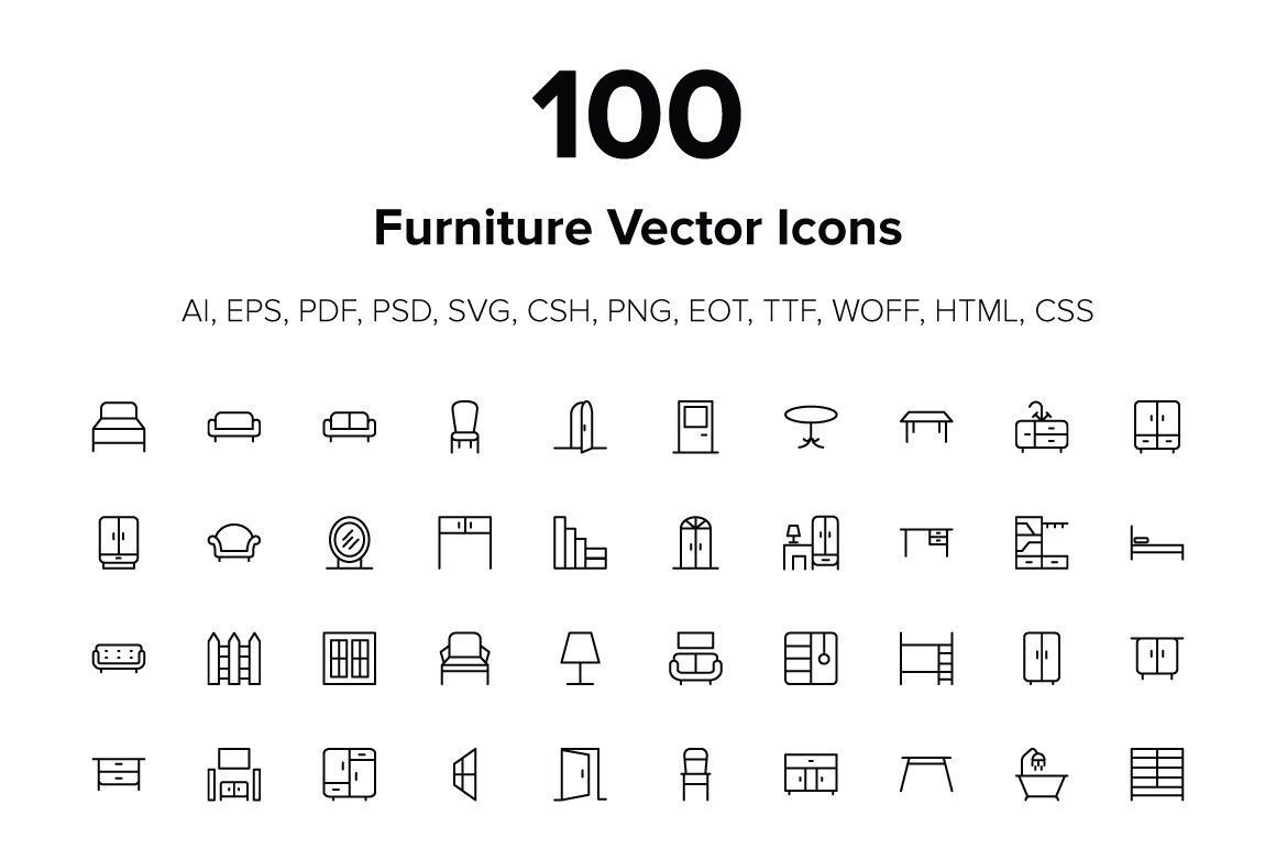 100 Furniture Icons cover image.