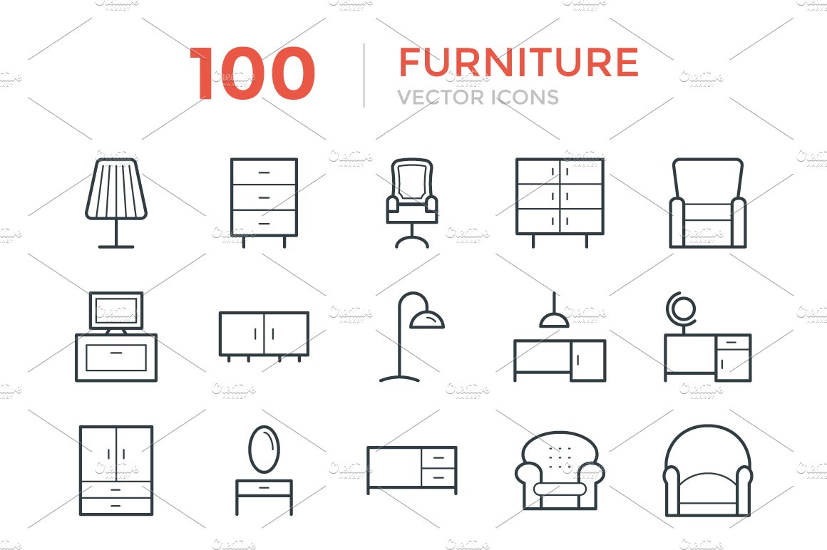 100 Furniture Vector Icons cover image.