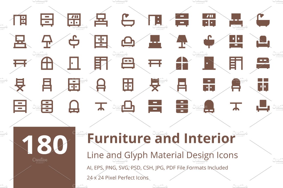 180 Furniture Material Design Icons cover image.