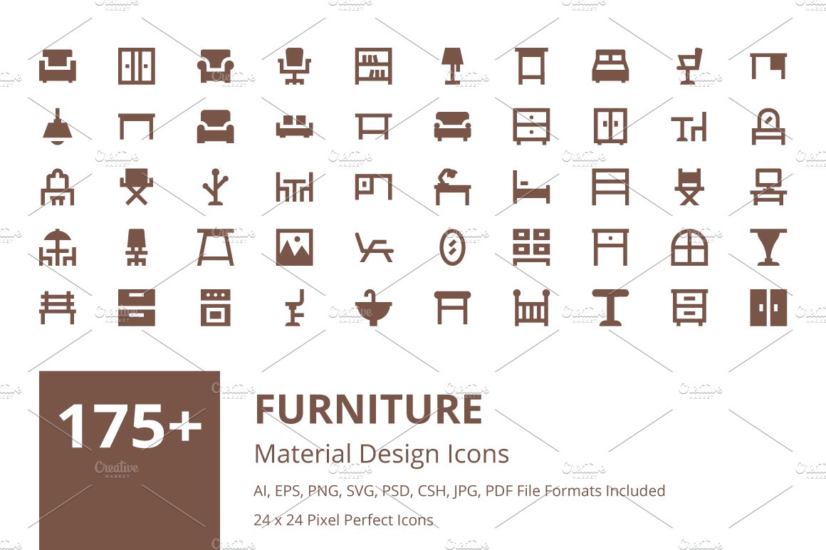 175+ Furniture Material Design Icons cover image.