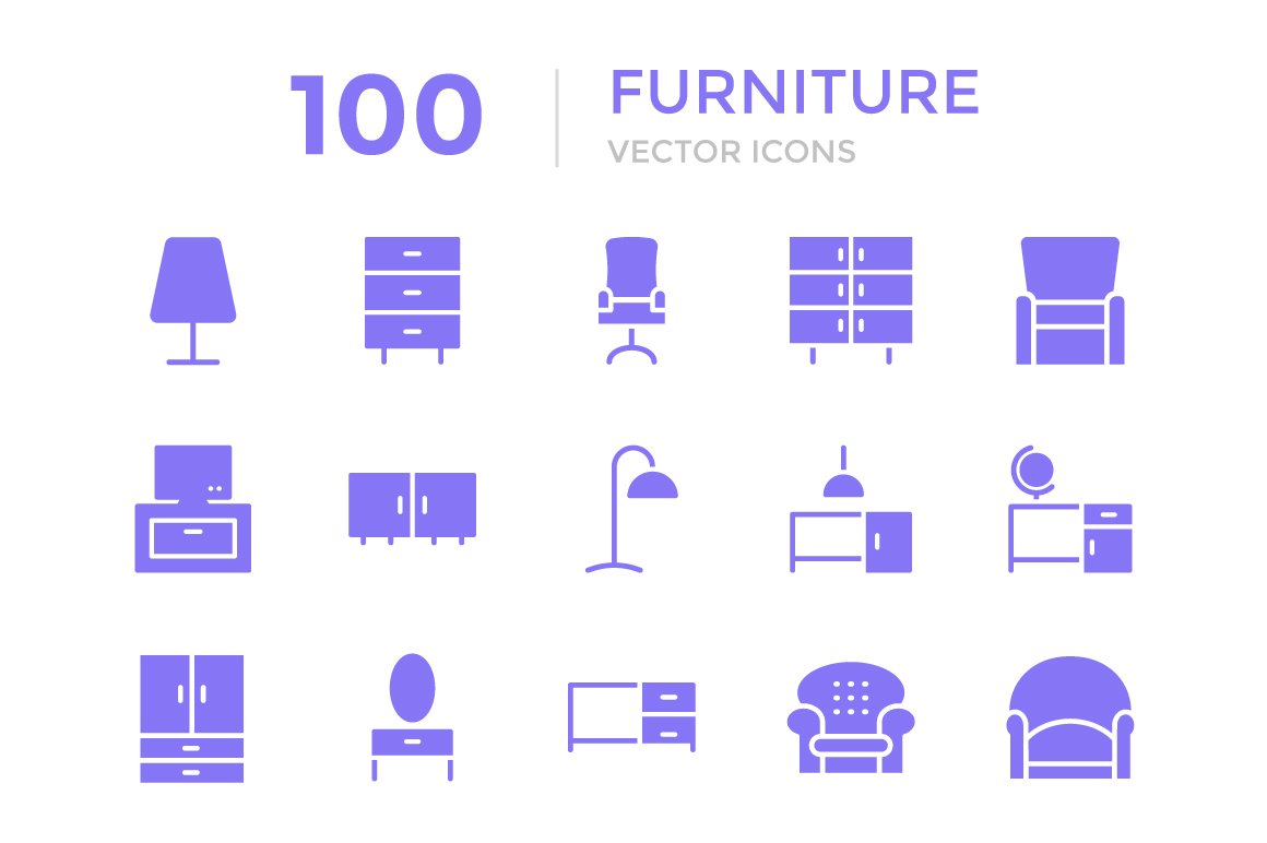 100 Furniture Vector Icons cover image.