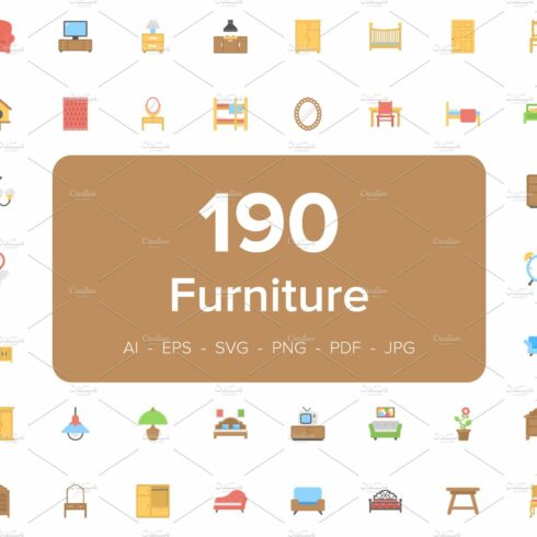 190 Furniture Flat Icons cover image.