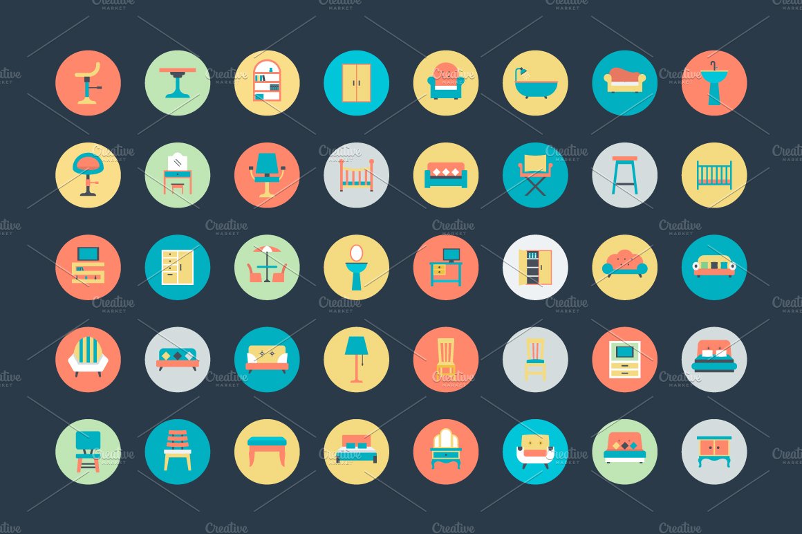 100+ Flat Furniture Icons preview image.