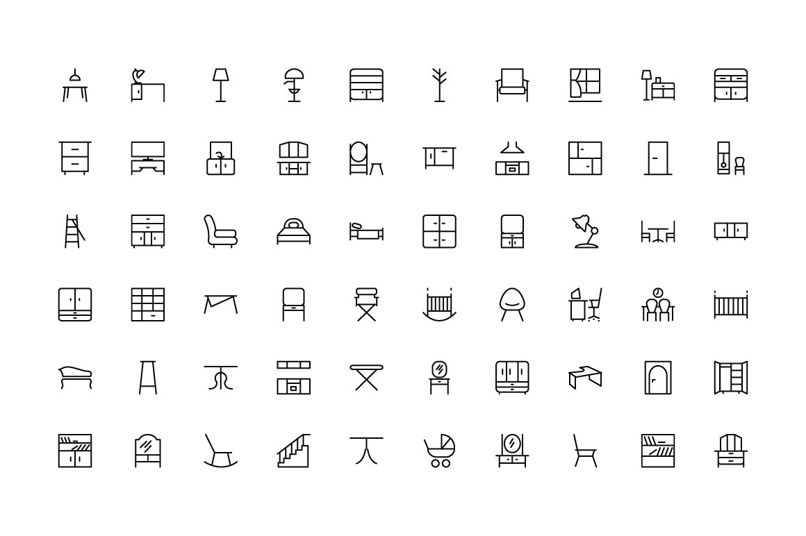 100 Furniture Icons preview image.