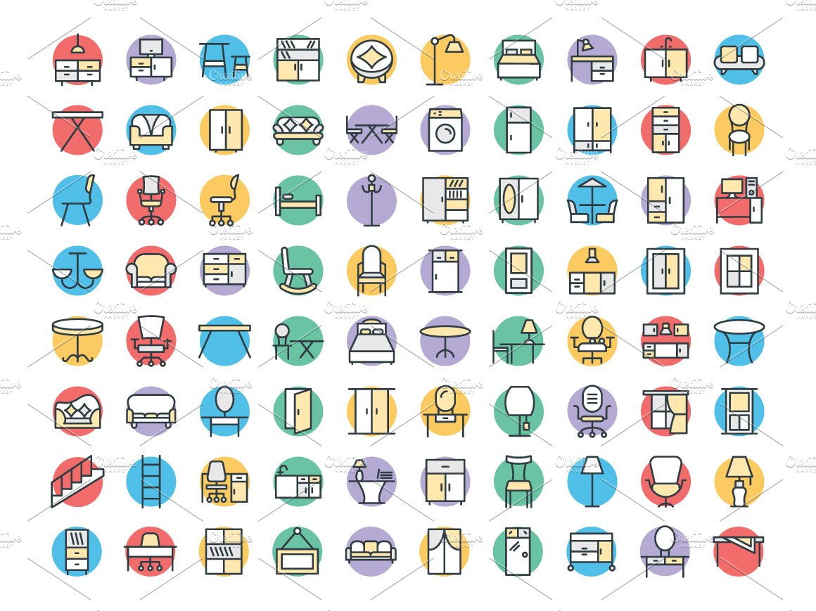 100 Furniture Vector Icons preview image.