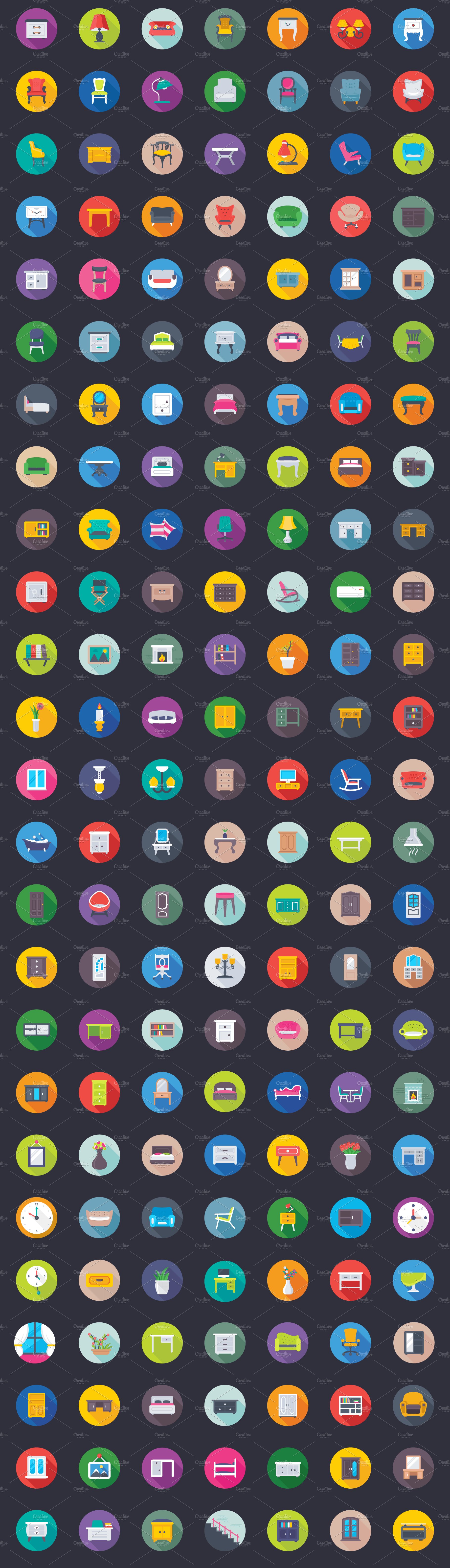 175 Flat Rounded Furniture Icons preview image.