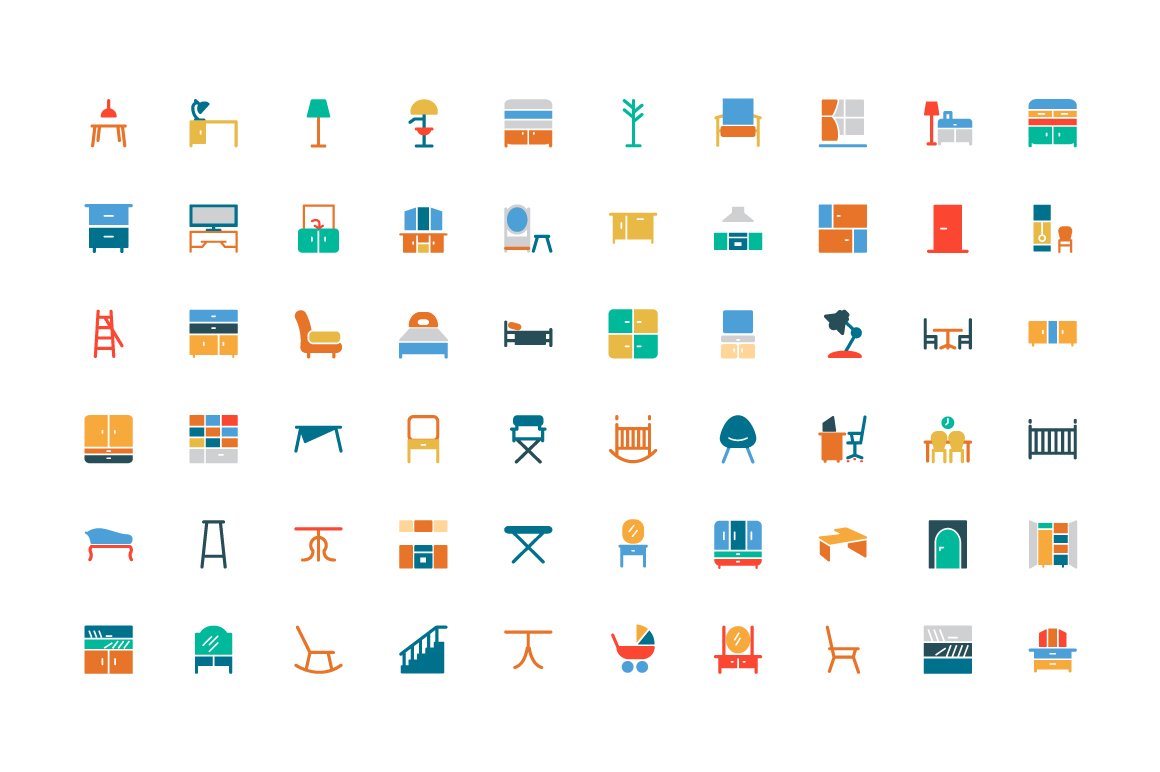 100 Furniture Colored Icons preview image.