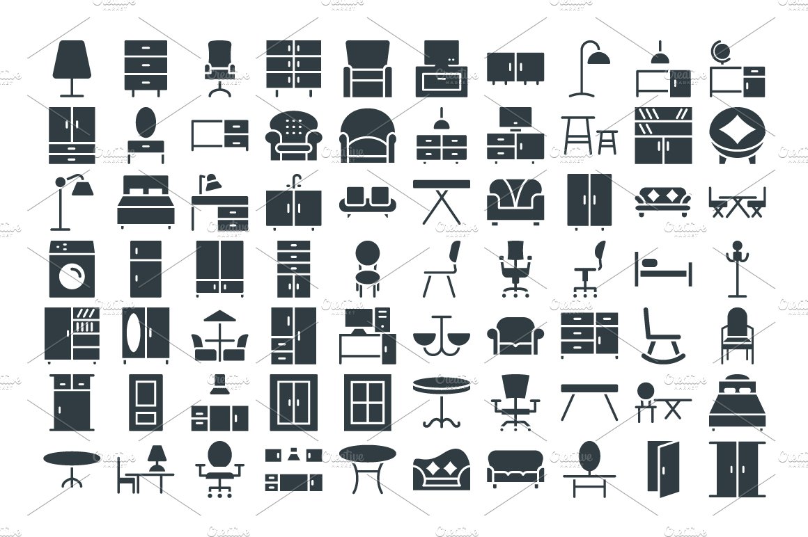 100 Furniture Vector Icons preview image.