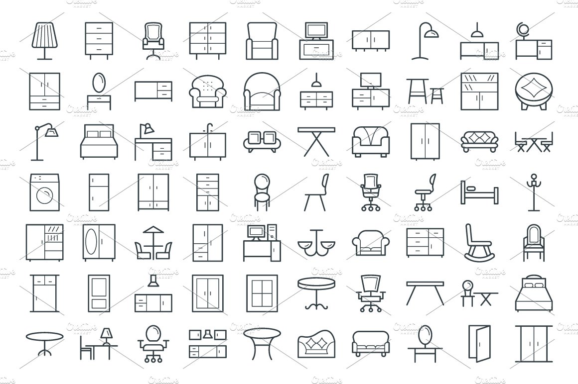 100 Furniture Vector Icons preview image.