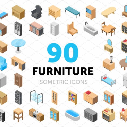 90 Furniture Isometric Icons cover image.