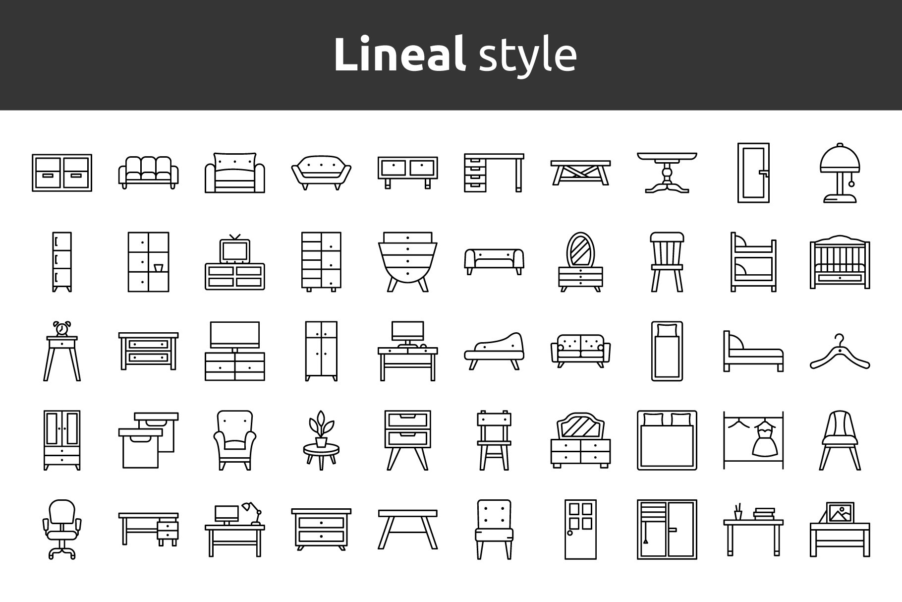 200 furniture & home icons set preview image.