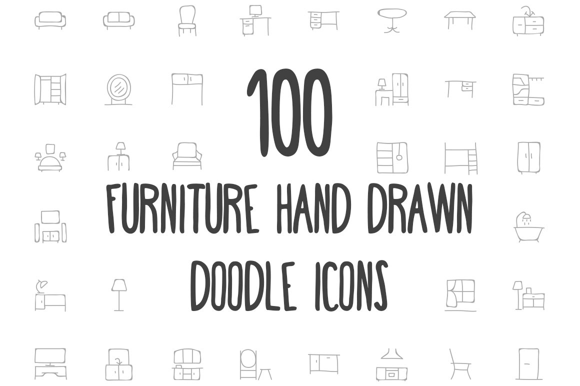 100 Furniture Hand Drawn Doodle Icon cover image.