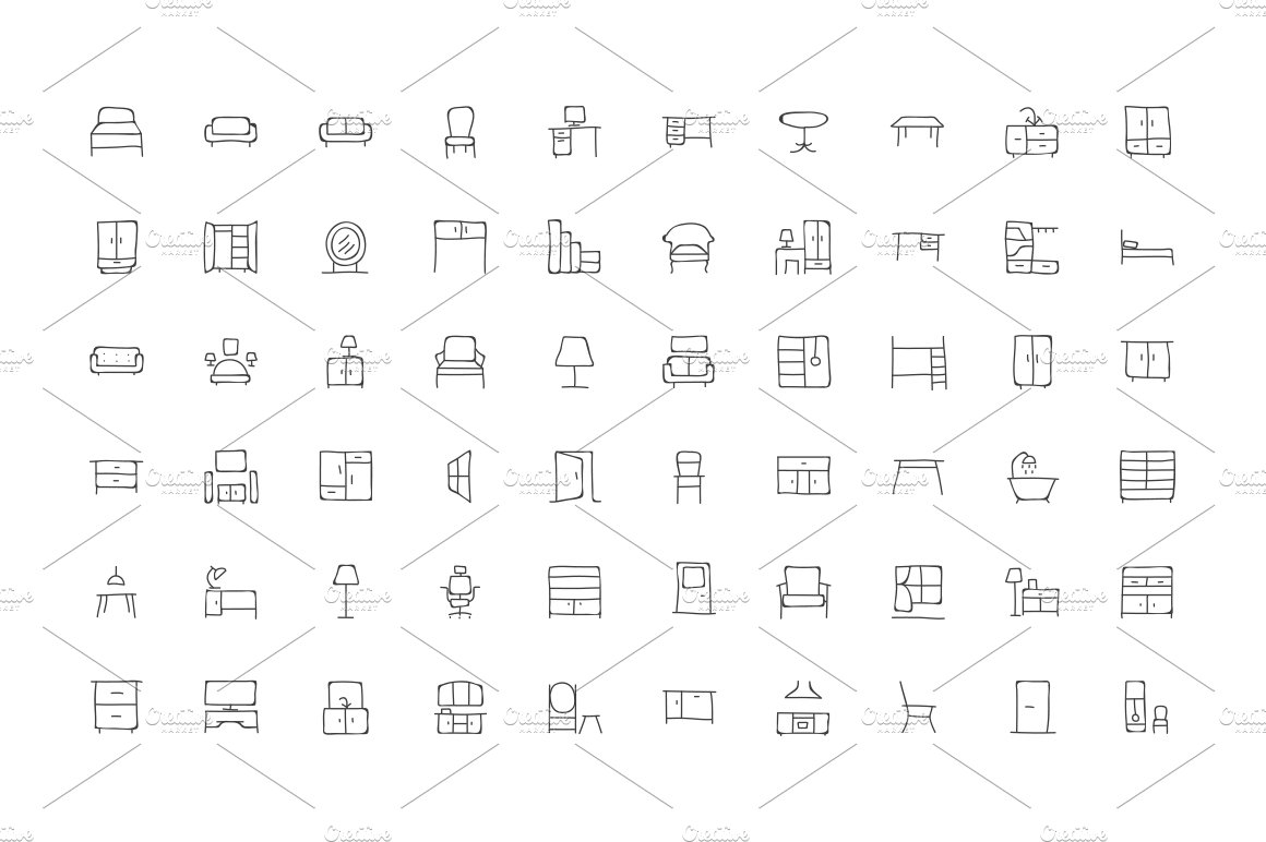 100 Furniture Hand Drawn Doodle Icon preview image.