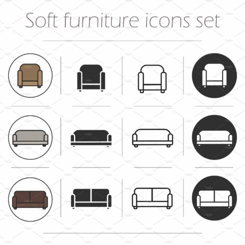 Soft furnishing icons set. Vector cover image.