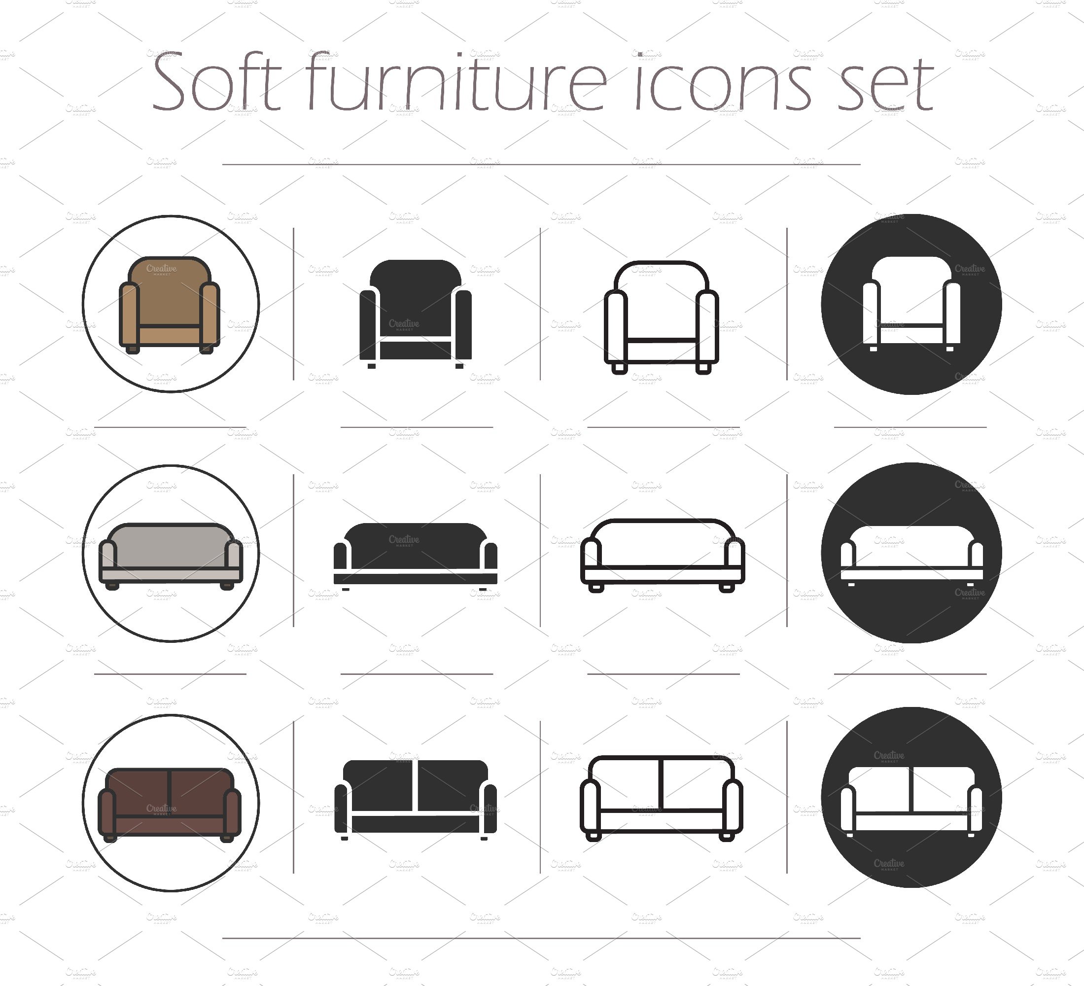 Soft furnishing icons set. Vector cover image.