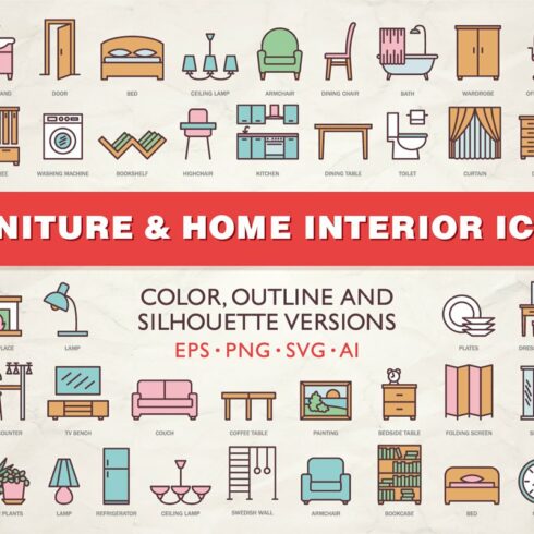 Furniture Home Interior Icons Set cover image.