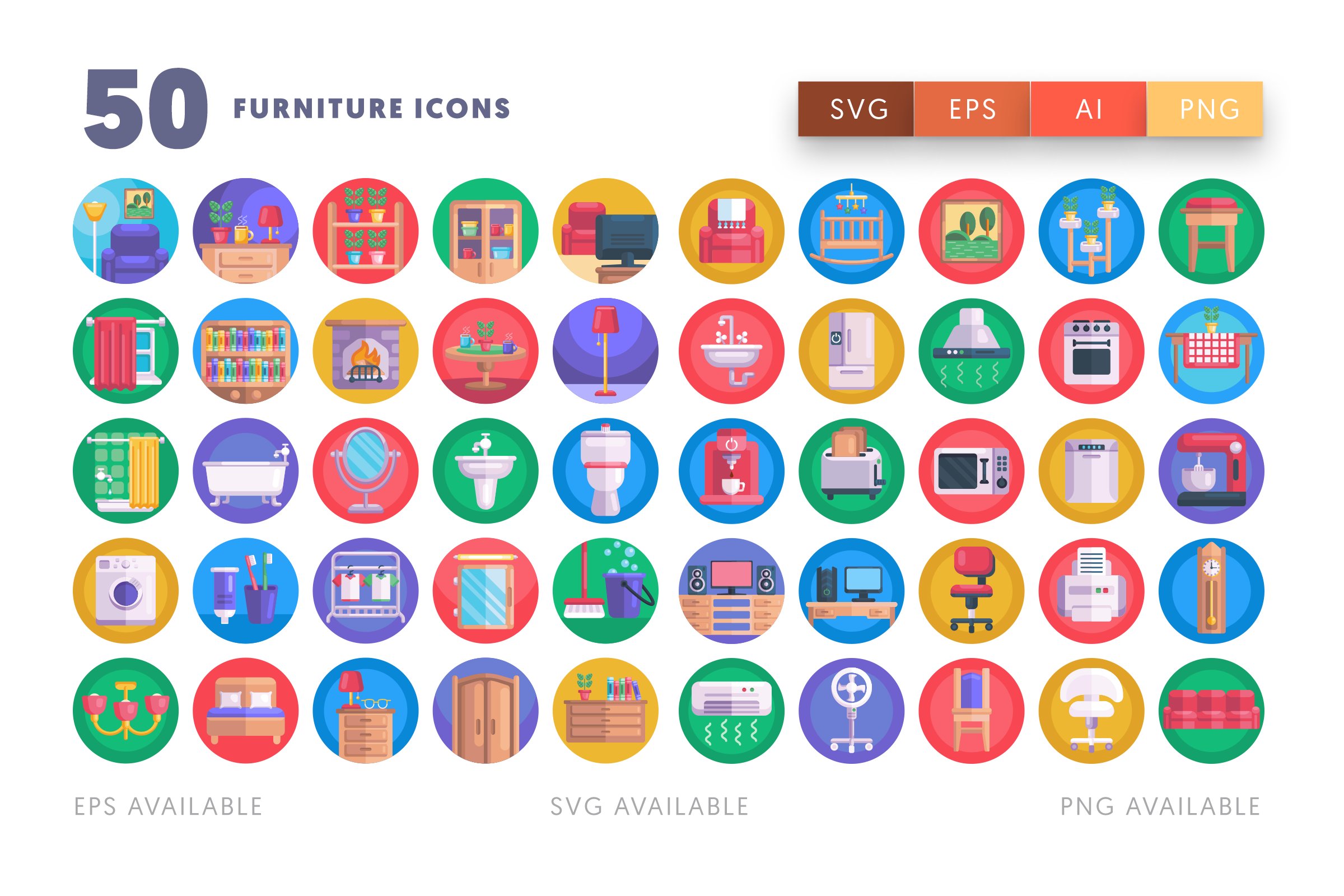 50 Furniture Icons preview image.