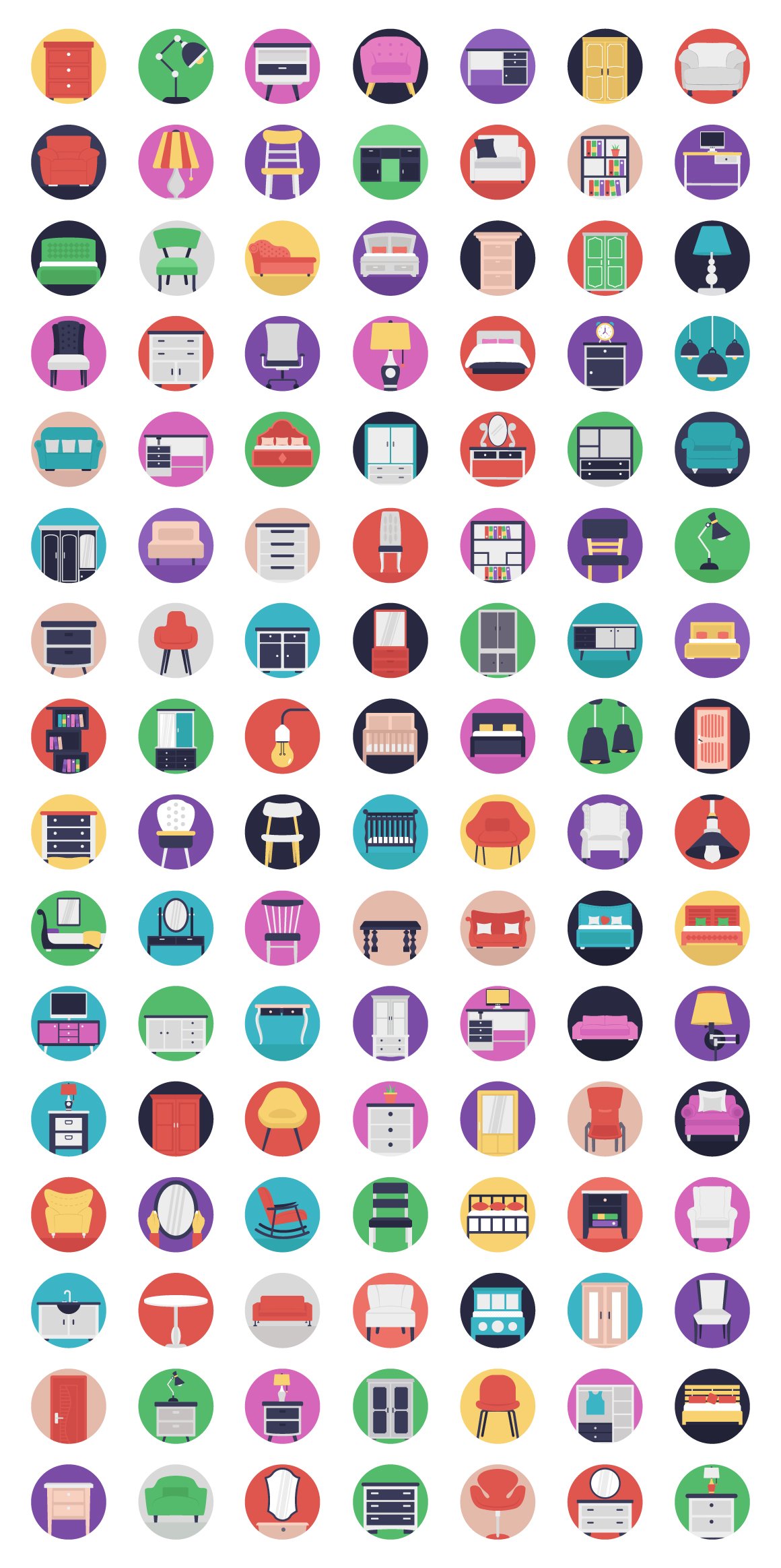 112 Flat Furniture Vector Icons preview image.