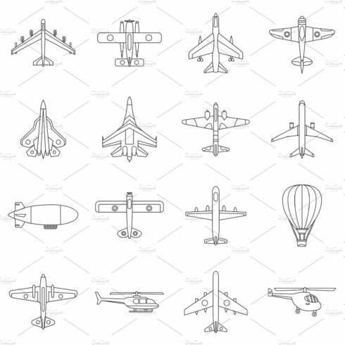 Aviation icons set, outline style cover image.