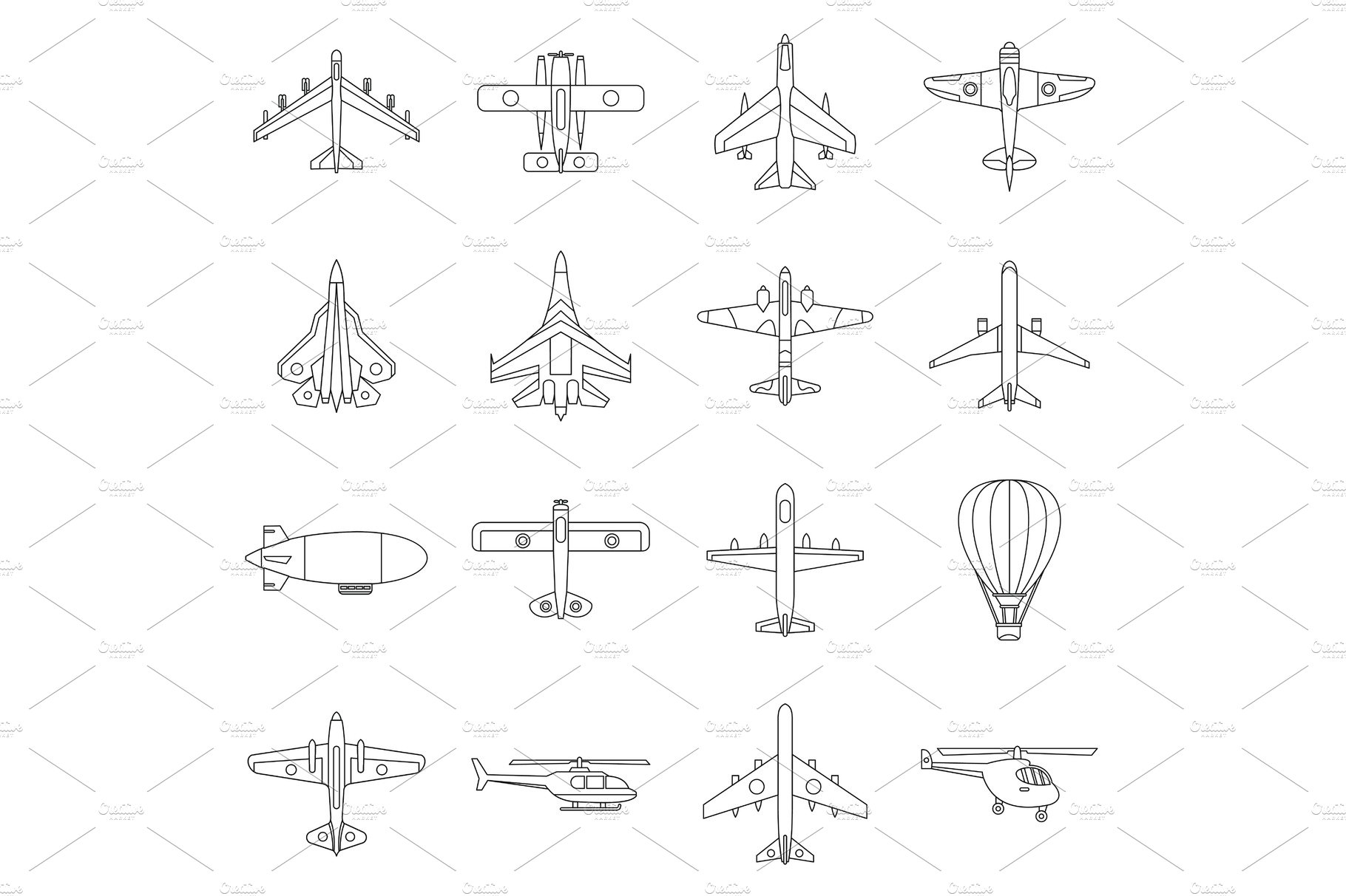 Aviation icons set, outline style cover image.