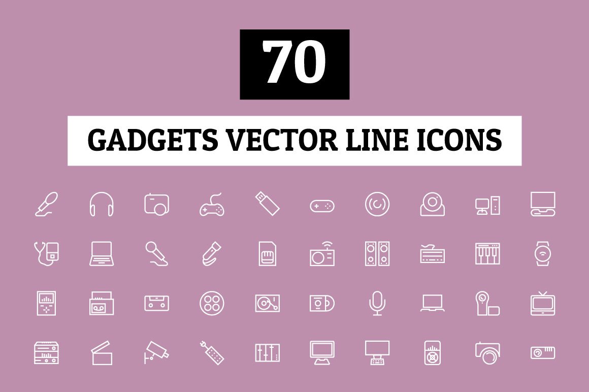 70 Gadgets Vector Line Icons cover image.