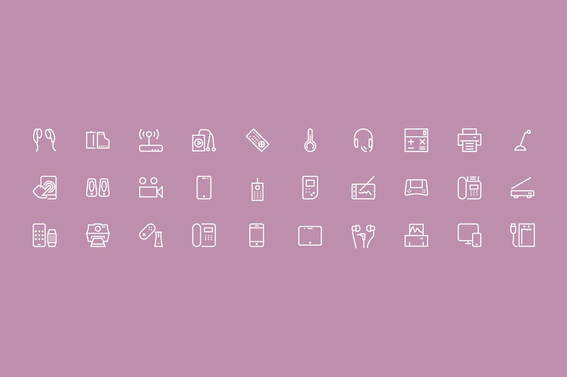 70 Gadgets Vector Line Icons preview image.