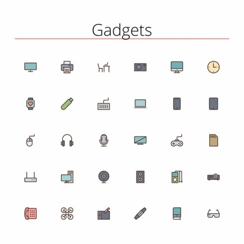 Gadgets Colored Line Icons cover image.