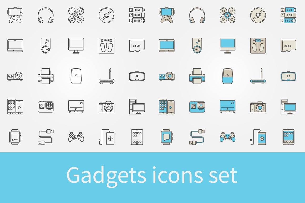 Gadgets icons set cover image.