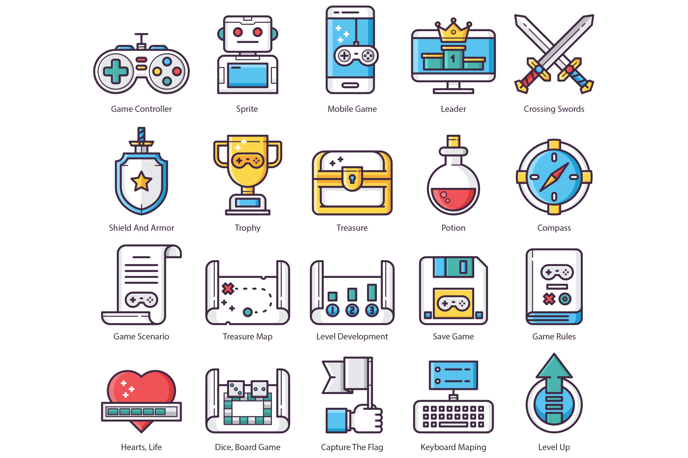 65 Game Design Icons preview image.