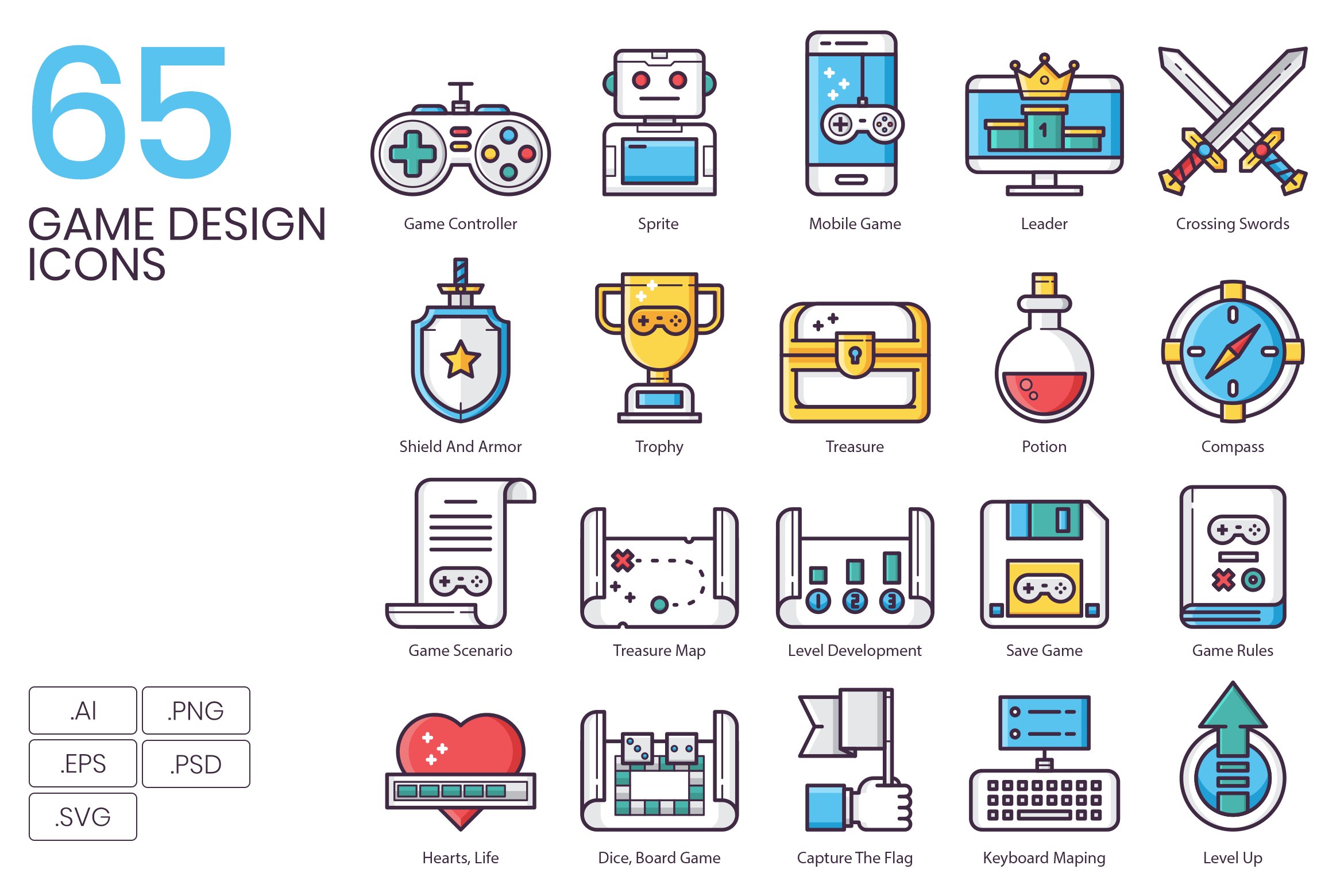 65 Game Design Icons cover image.