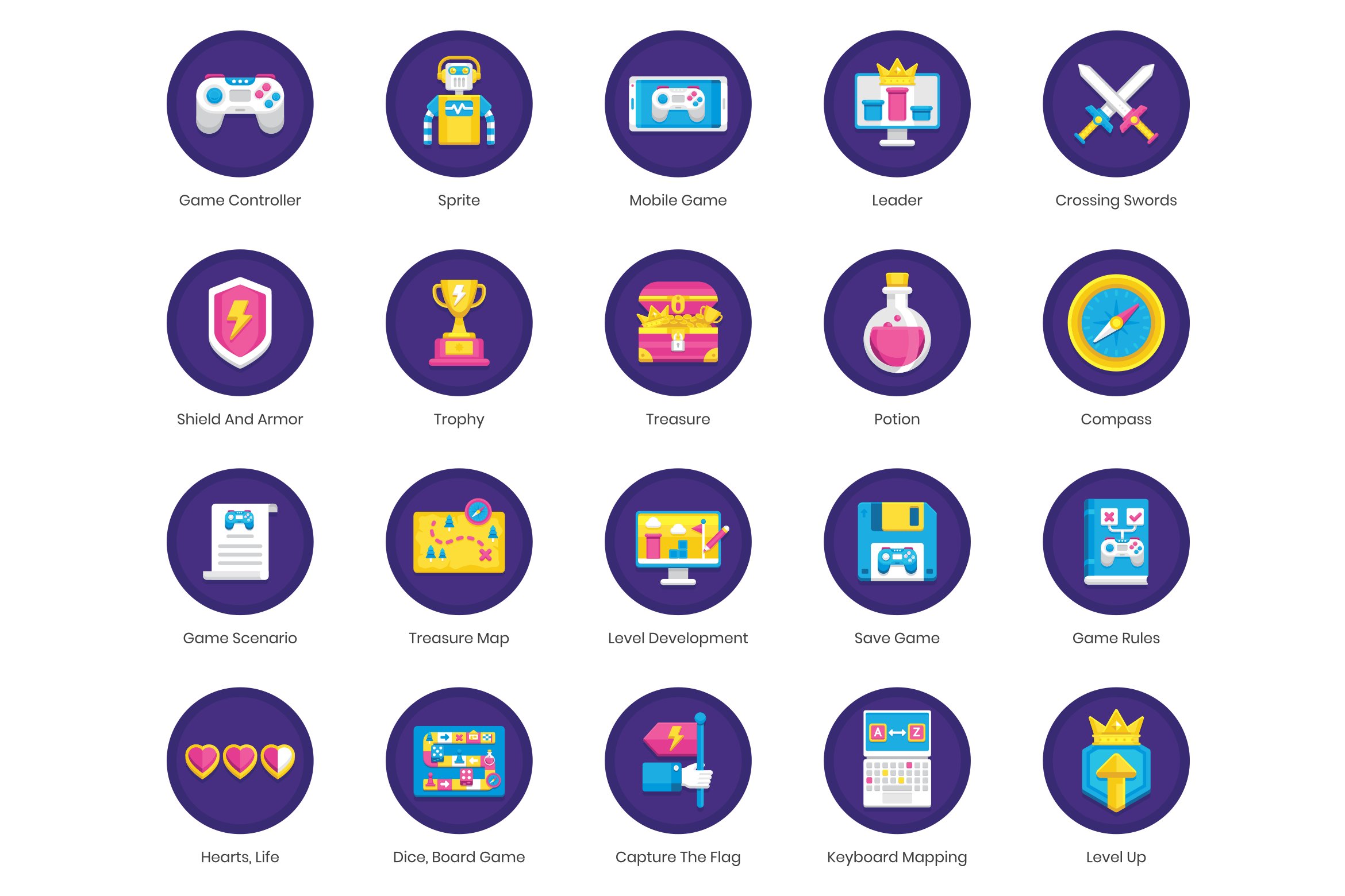 70 Game Design Icons - Orchid Series preview image.